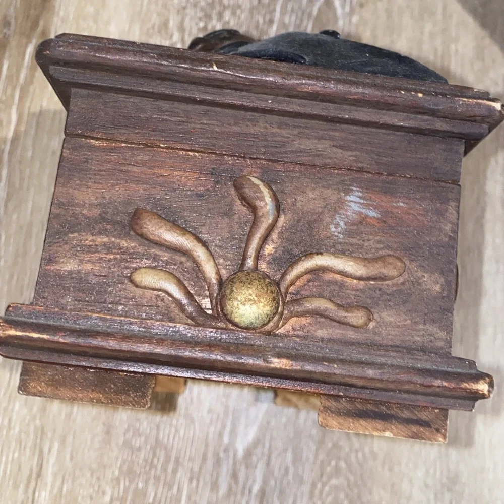 Vintage Handmade Peruvian Wood Jewelry Box with Woman and Moon Depiction